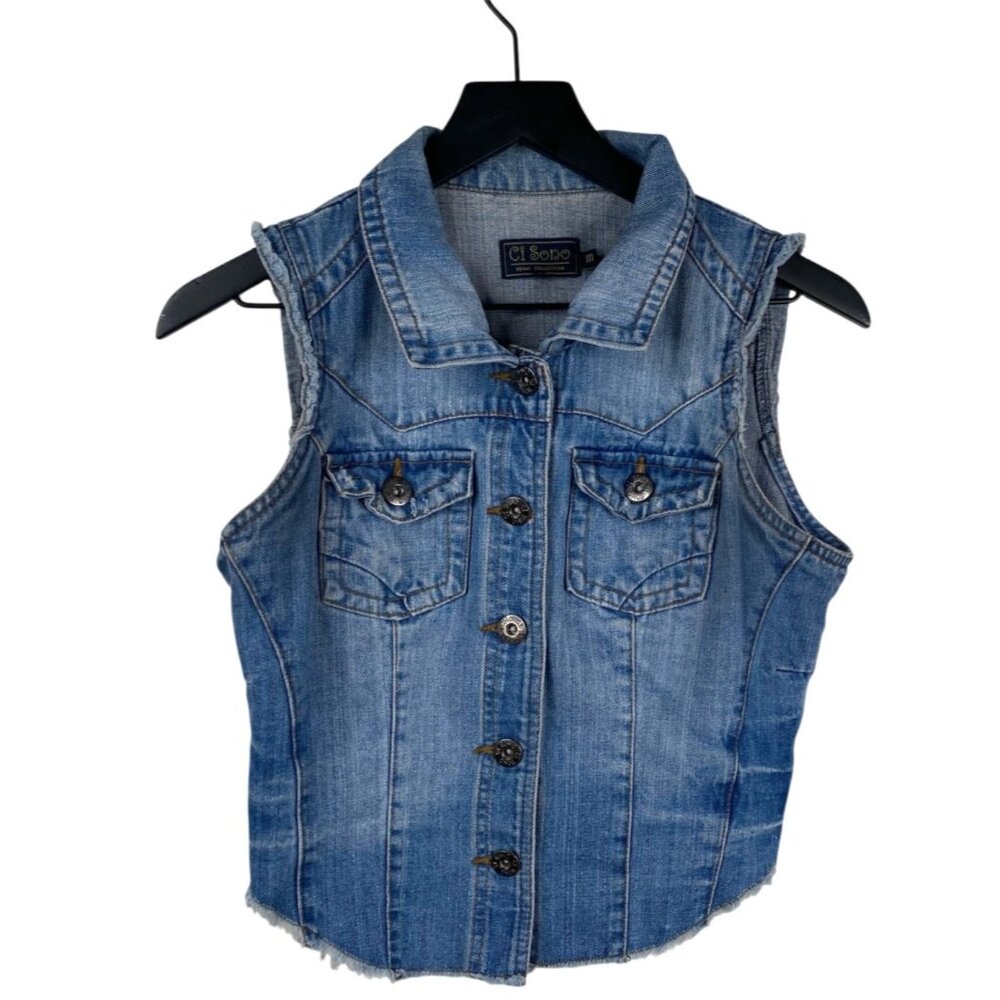 Ci Sono Women's Country Boho Biker Denim Vest Blue Size M